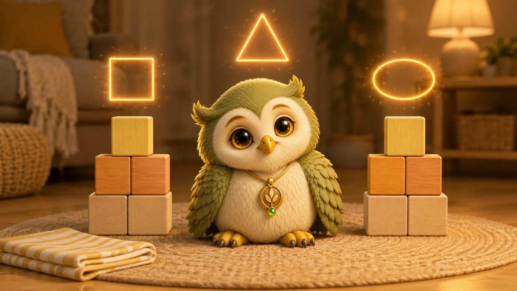 Ori the owl turning a flat pebble to fit a matching hollow, a math activity for preschoolers who like to build.