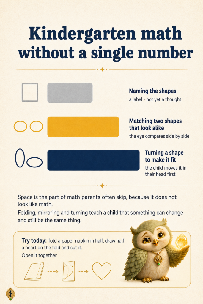 Three ways a child works with shapes, ranked: naming them, matching two alike, and turning one to make it fit.